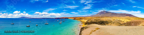 Spanish beaches and coastline.Spanish View scenic landscape in Papagayo, Playa Blanca Lanzarote ,Tropical Volcanic Canary Islands Spain photo