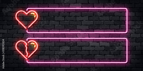Vector set of realistic isolated neon sign of Heart frame logo for template decoration and layout covering on the wall background. Concept of Unhappy Valentines Day.