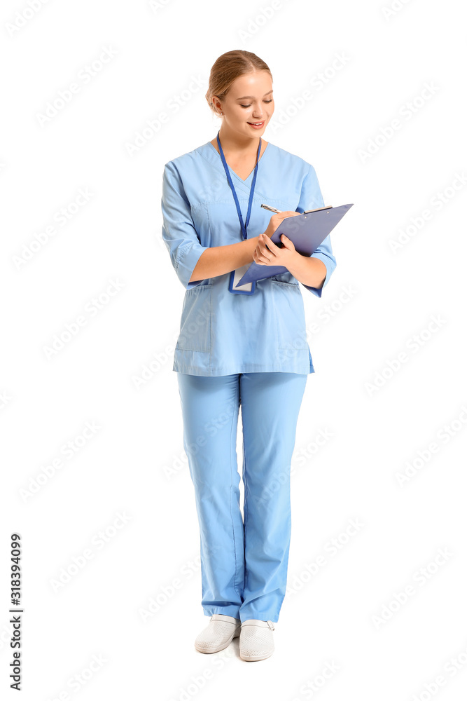 Portrait of medical assistant on white background Portrait of medical assistant on white background