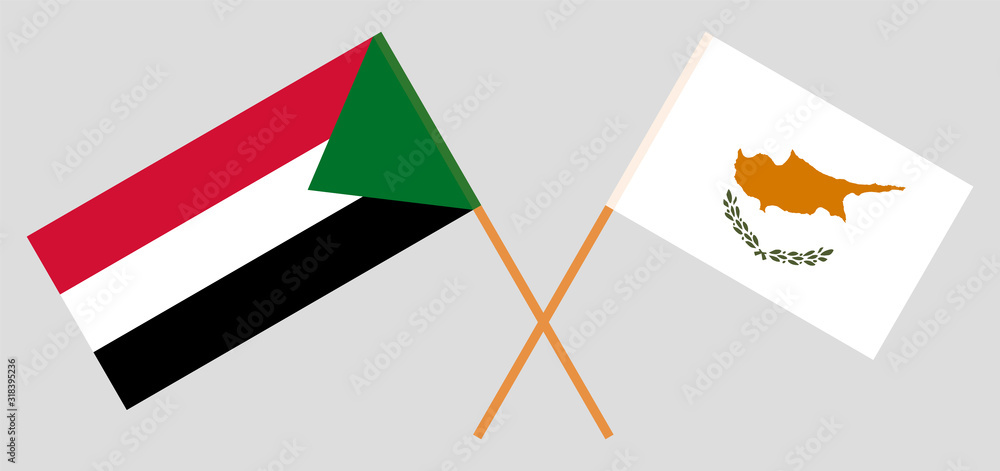 Crossed flags of Sudan and Cyprus Crossed flags of Sudan and Cyprus