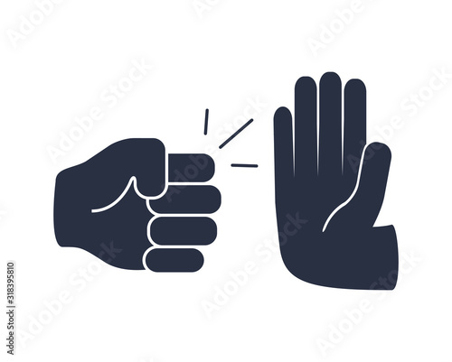 Domestic violence glyph icon. Silhouette symbol. Domestic abuse. Family violence. Man fist and stop hand gesture.
