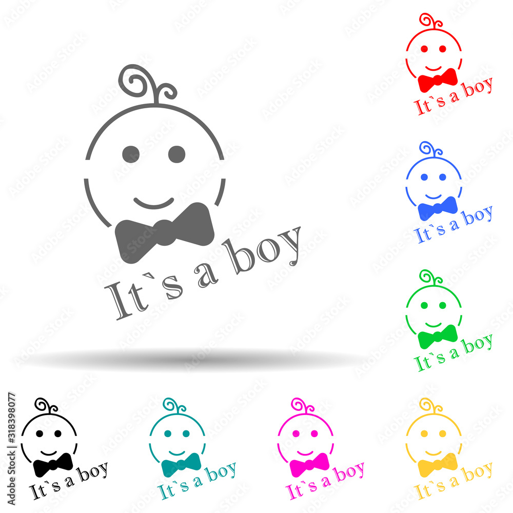 Obraz premium Logo inscription is a boy multi color style icon. Simple glyph, flat vector of baby icons for ui and ux, website or mobile application