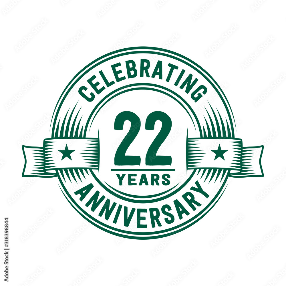 22 years logo design template. 22nd anniversary vector and illustration. 22 years logo design template. 22nd anniversary vector and illustration.