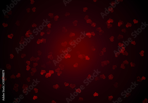 Valentine's Day background with abstract red heart bokeh, illuminated light effect.