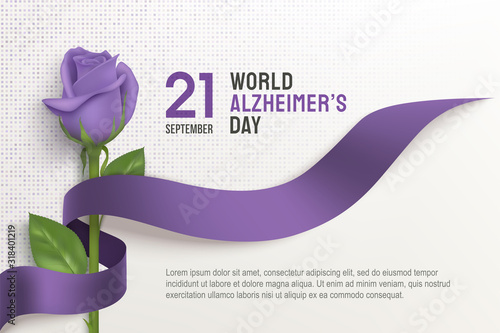 Alzheimer's day poster with ribbon and rose