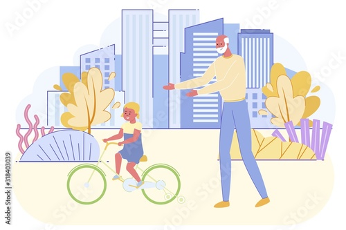 Loving Grandfather Teach Little Girl Riding Bike