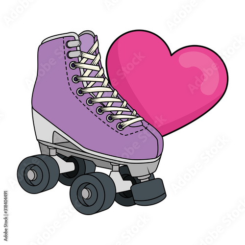 roller skate with heart nineties retro design