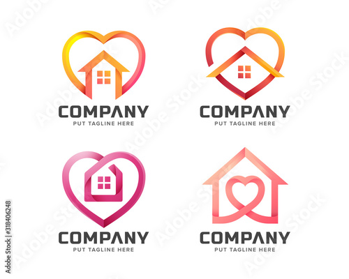 work from home heart love logo collection for company