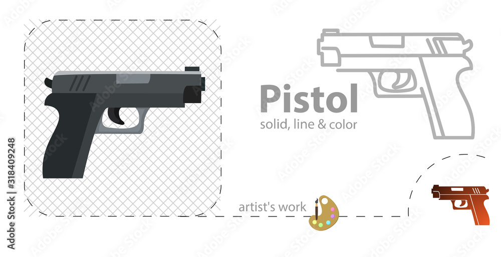pistol flat, solid, line icon