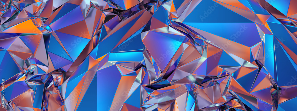 3d Render Abstract Blue Red Crystal Background Crumpled Holographic Foil Polygonal Faceted Structure Metallic Texture Iridescent Crystallized Wallpaper Neon Spectrum Vivid Palette Wide Screen Stock イラスト Adobe Stock