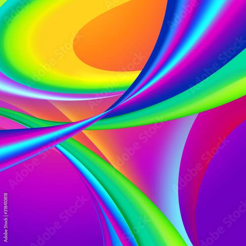 3d abstract psychedelic background, vivid neon gradients, colorful curvy shapes, dynamic lines, postmodern design