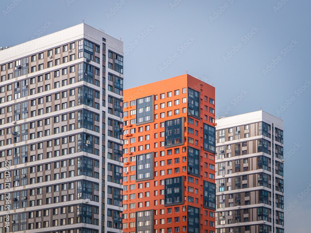 Multi-storey residential building. Modern urban architecture