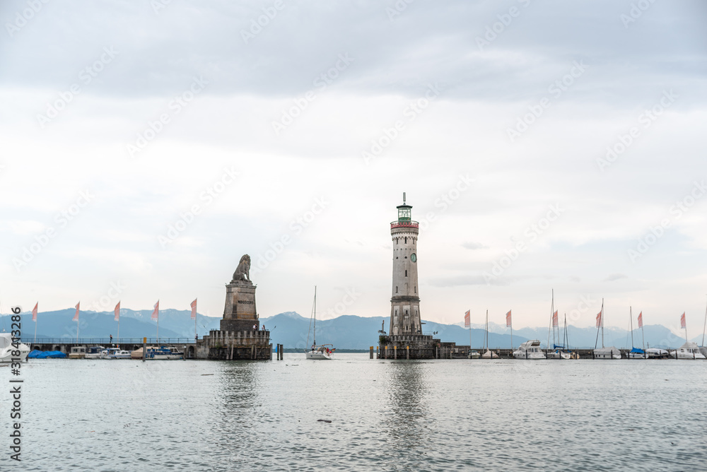 the port of Lindau on the lake of Constance Bodensee Germany