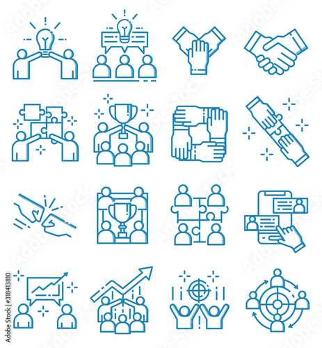 Set of teamwork icons with outline style.