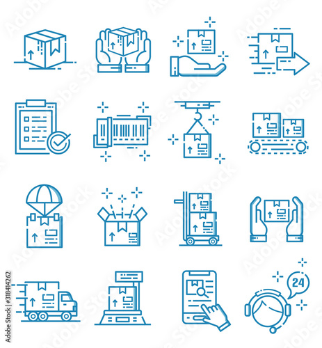 Set of logistic and delivery service icons with ouline.
