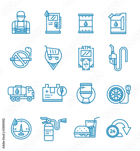 Set of petrol and gas station icons with outline style
