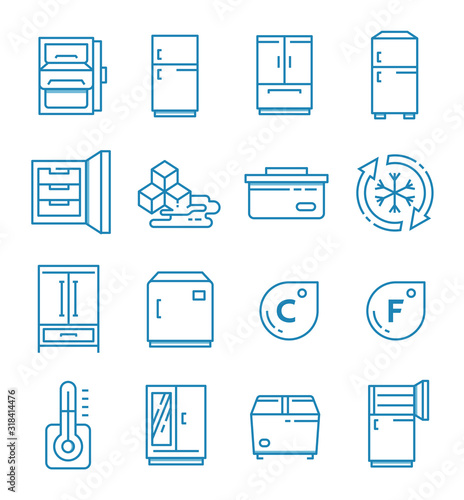 Set of fridge icons with outline style.