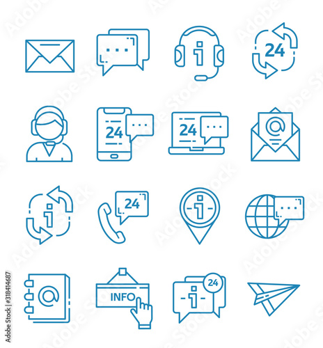 Set of contact us and support icons with outline style.