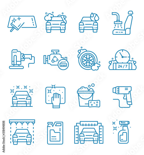 Set of car wash icons with outline style.