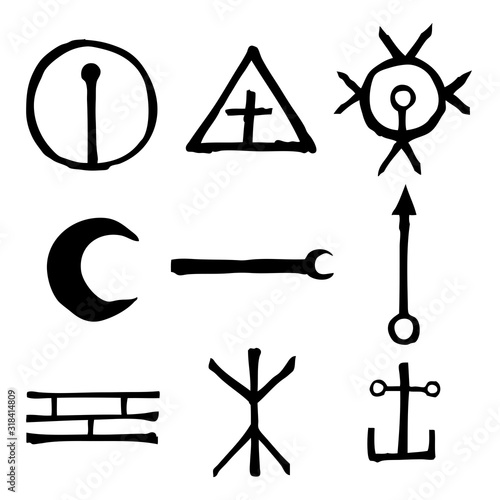 Set of Old Norse Scandinavian runes imaginary version. Runic alphabet symbols, futhark. Inspired by ancient occult symbols, vikings letters and runes. Vector.