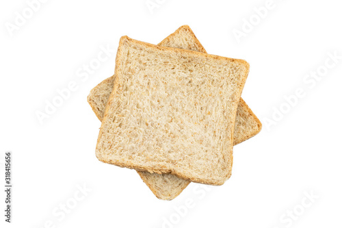Slices of healthy whole wheat bread isolated on white background.
