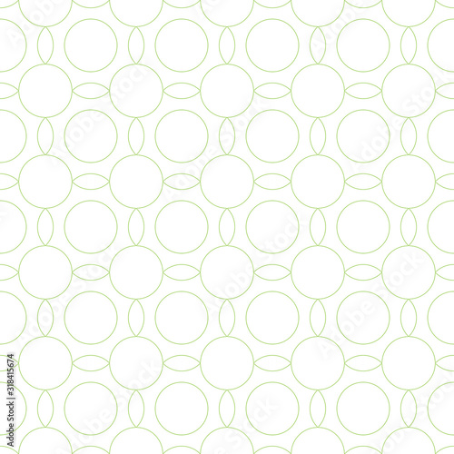 Seamless pattern in green color made of circles. Inspired of banknote, money design, currency, note, check or cheque, ticket, reward. Watermark security. Vector.