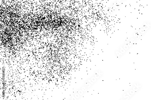 Black grainy textured and isolated on white background glitter and sprinkles. Distress overlay of sugar and salt. Grunge design elements. Vector.
