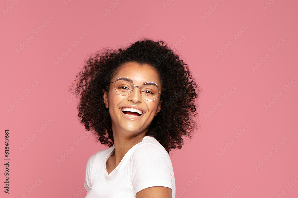 Happy african american student woman smiling. Happy african american student woman smiling.