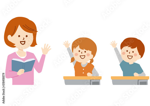 授業中の先生と子供たち