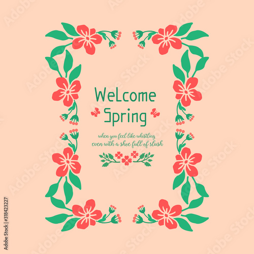 Beautiful pattern frame for welcome spring greeting card  with leaf and flower design. Vector