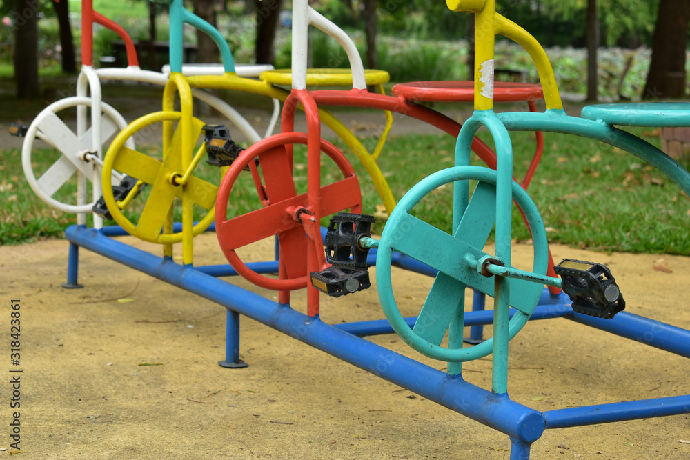 bicycle kid stand in outdoor playground