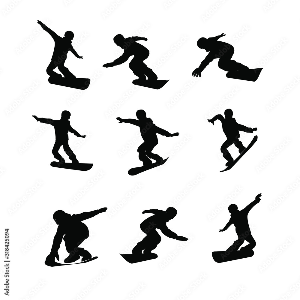 Obraz premium set of Snowboard player silhouette black logo icon design