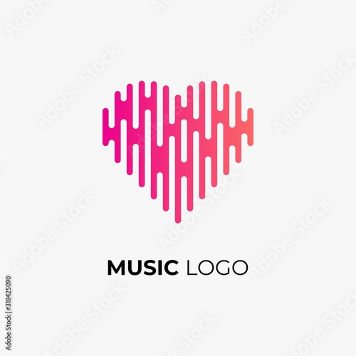 Musical logo design. Love with equalizer vector illustration for music corporate graphic template.