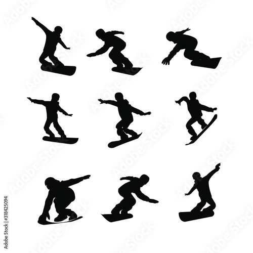 set of Snowboard player silhouette black logo icon design