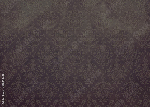 Dark Charcoal Gray Grey Damask Wallpaper Pattern With Watercolor Stains
