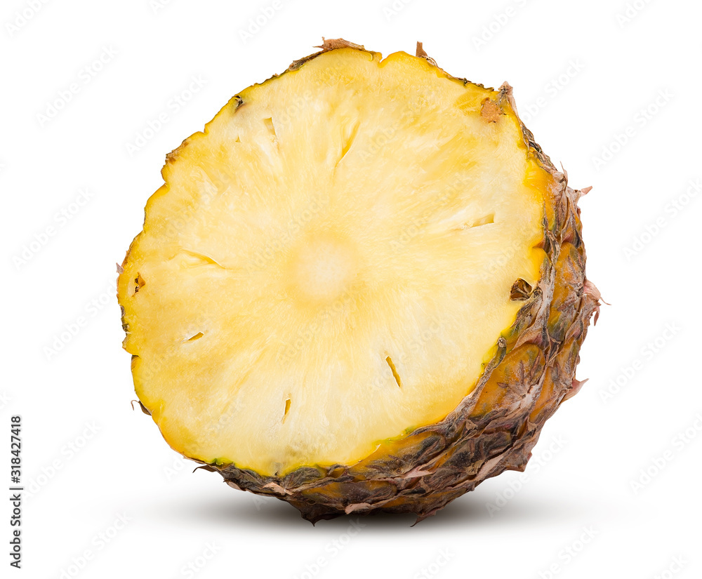 Ripe pineapple cut in half isolated on white with clipping path. Ripe pineapple cut in half isolated on white with clipping path.