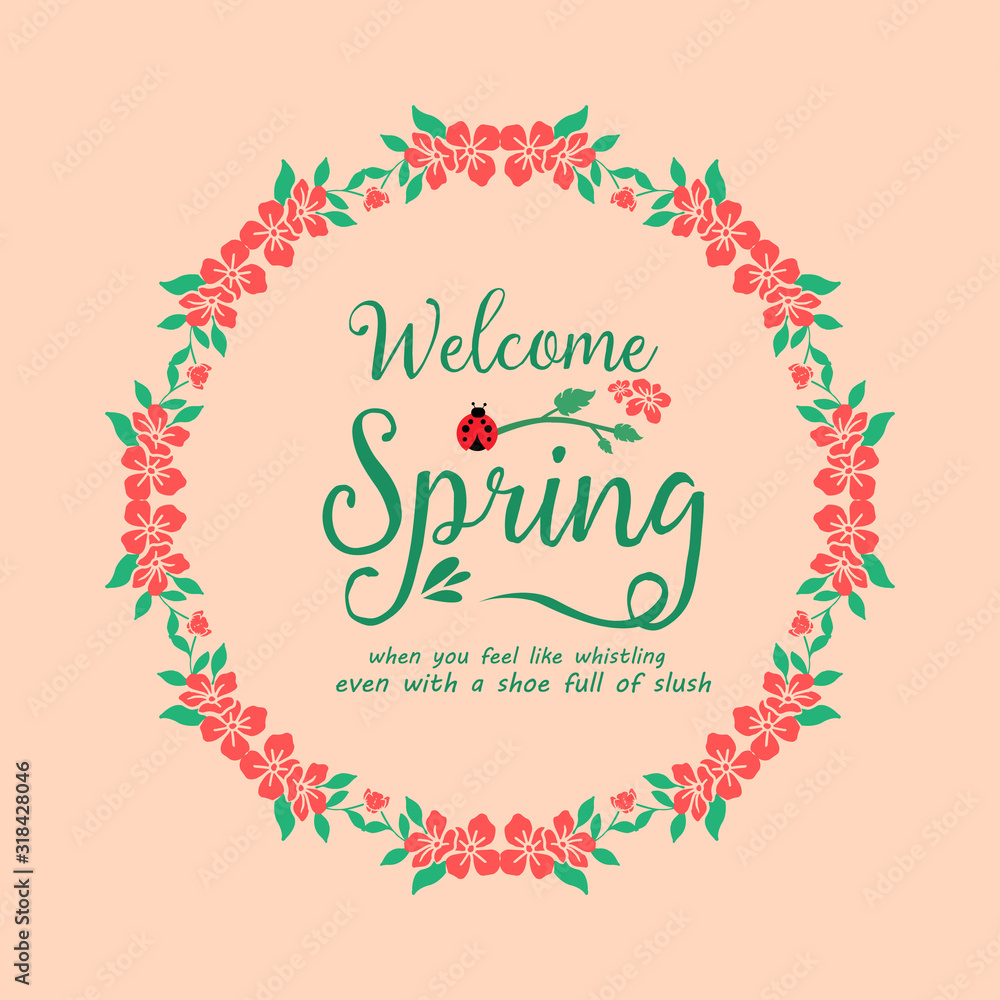 Seamless Ornament of leaf and flower frame, for welcome spring greeting card decor. Vector