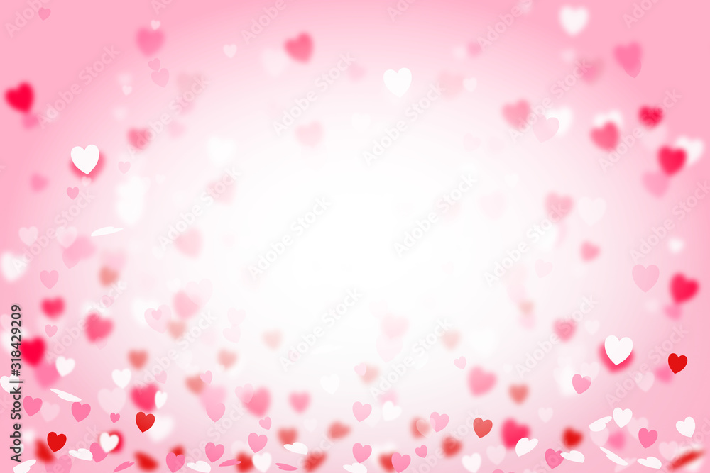 Love Heart glowing Pink Background. Christmas lights. Gold Holiday valentine day Abstract Glitter Defocused Background With Blinking Stars and love heart. Blurred Bokeh. christmas background
