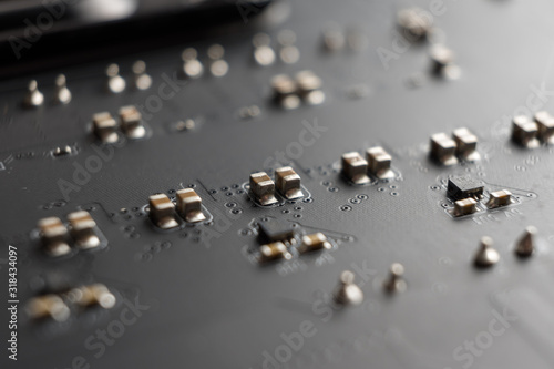 computer microcircuit on an electronic board, macro photo