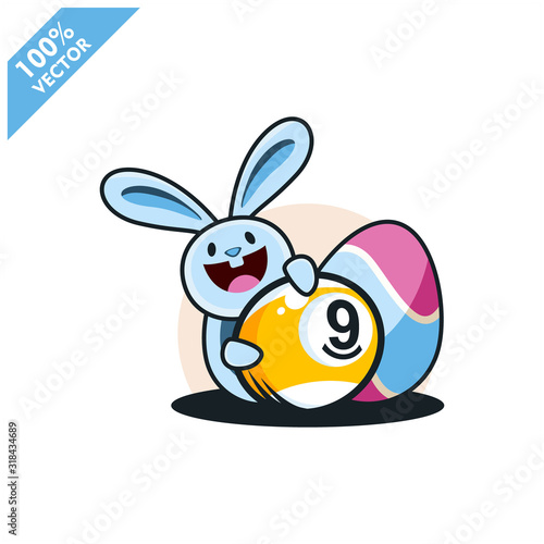 Billiard 9 ball with easter rabbit vector illustration