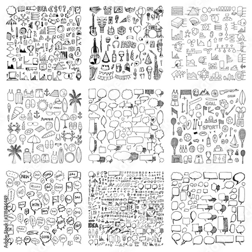 Doodle collection of Business, Party, Data, Summer, Speech, Sport eps10