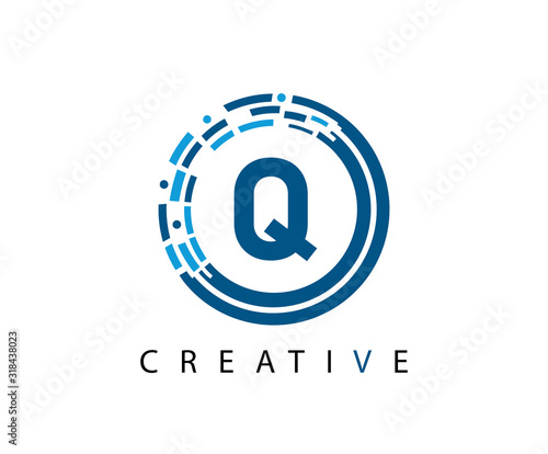 Circle Q Letter Digital Network , Technology and digital abstract line Q network circuit vector logo.