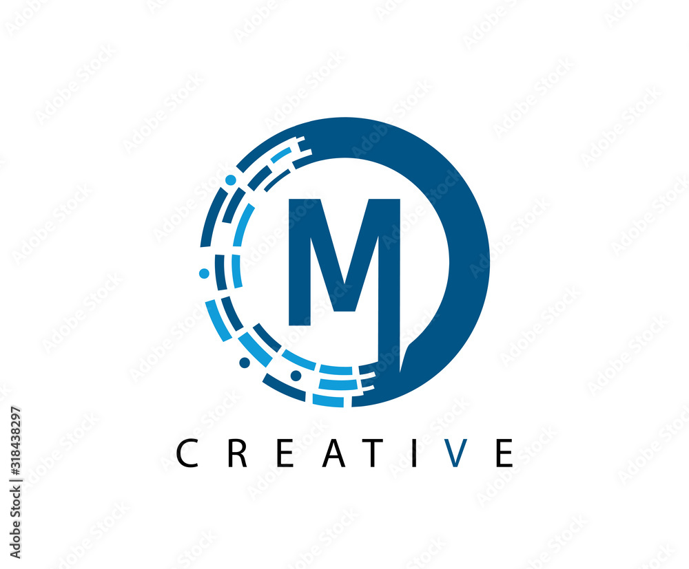 Circle M Letter Digital Network , Technology and digital abstract line M network circuit vector logo.