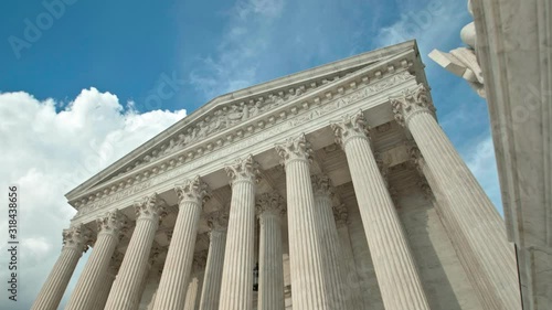 Hero shot of the United States of America (US) Supreme Court in the Nation's capital, Washington, District of Columbia (DC.) This landmark is located in the Capitol Hill / National Mall.