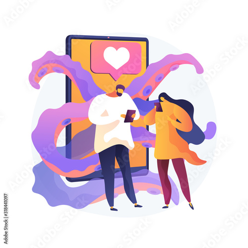 People addicted to smartphones. Social media obsession, trendy lifestyle, gadgets abuse. Contemporary leisure, modern generation problem. Vector isolated concept metaphor illustration