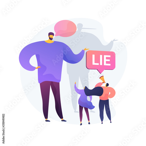 Deceitful man telling lies. People with megaphone incriminate liar with cheating. Fake information spread, fraud accusation, dishonest person. Vector isolated concept metaphor illustration