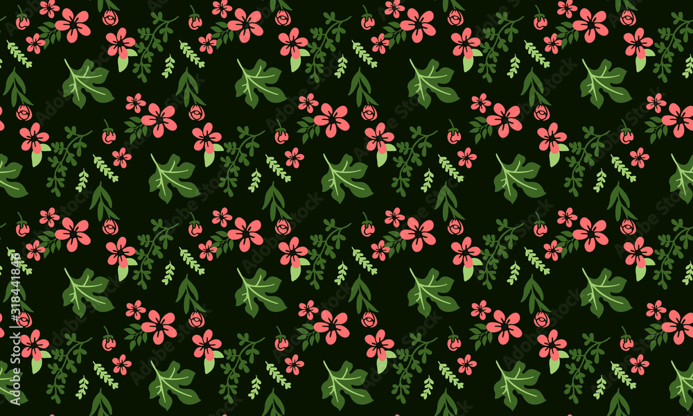Seamless Christmas floral pattern background, with leaf and floral cute drawing.