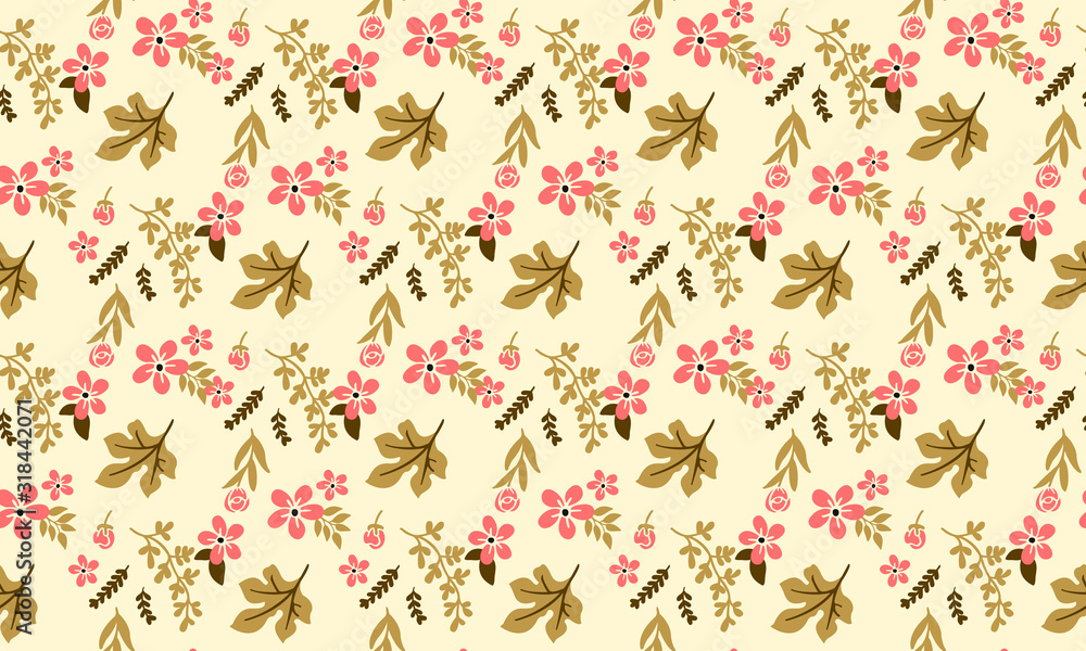 Seamless Christmas floral pattern background, with leaf and floral cute drawing.