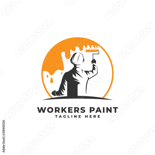 Worker Painting Construction Logo Vector Icon Illustration
