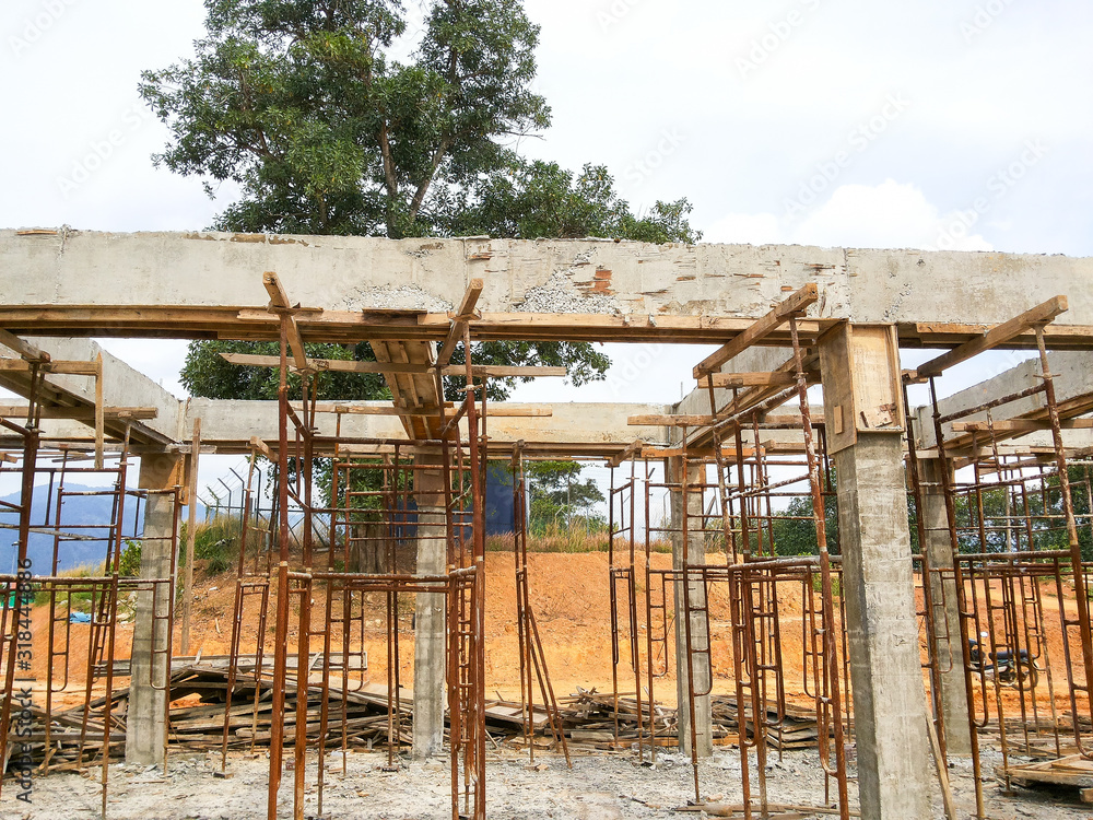 View of unorganised construction site during housing development. View of unorganised construction site during housing development.